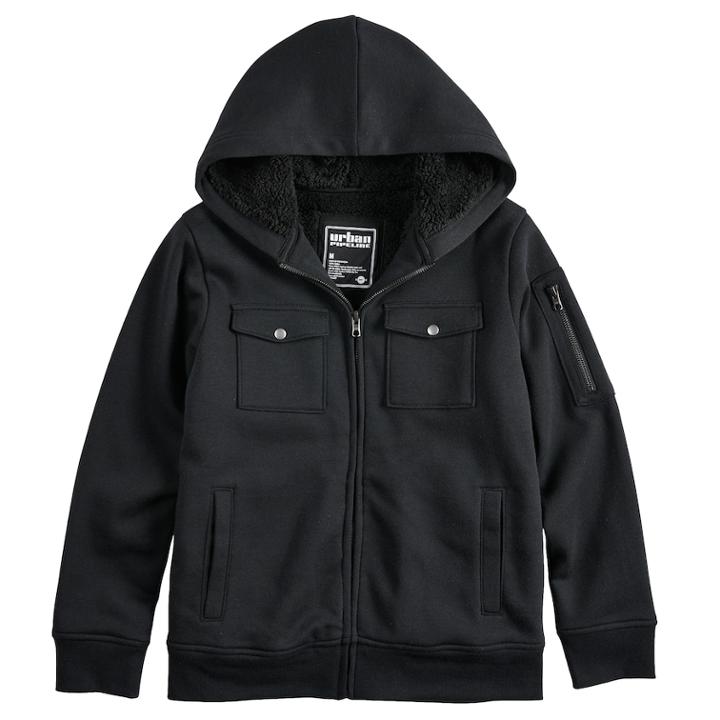 Boys 8-20 Urban Pipeline&reg; Military Sherpa Hoodie, Size: Xl, Black
