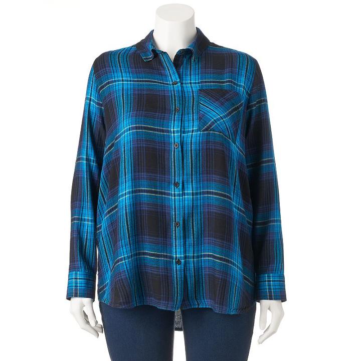 Juniors' Plus Size Mudd&reg; Plaid Tunic Shirt, Girl's, Size: 1xl, Black