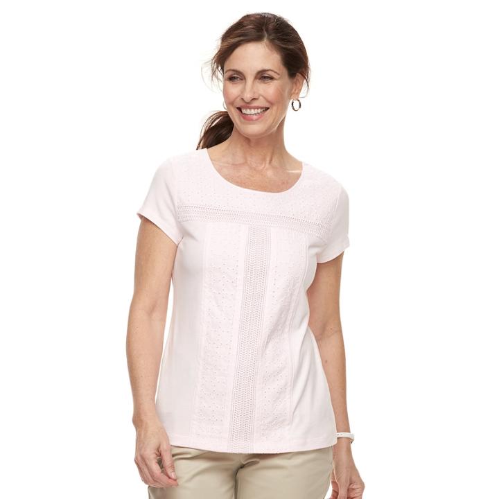 Women's Croft & Barrow&reg; Eyelet Tee, Size: Medium, Brt Pink