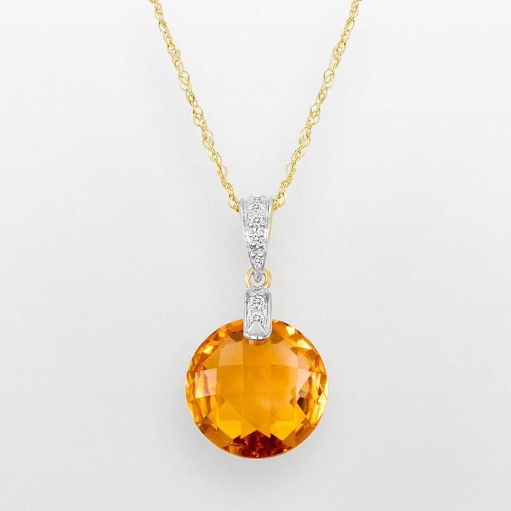 14k Gold Citrine And Diamond Accent Pendant, Women's, Size: 18, Orange