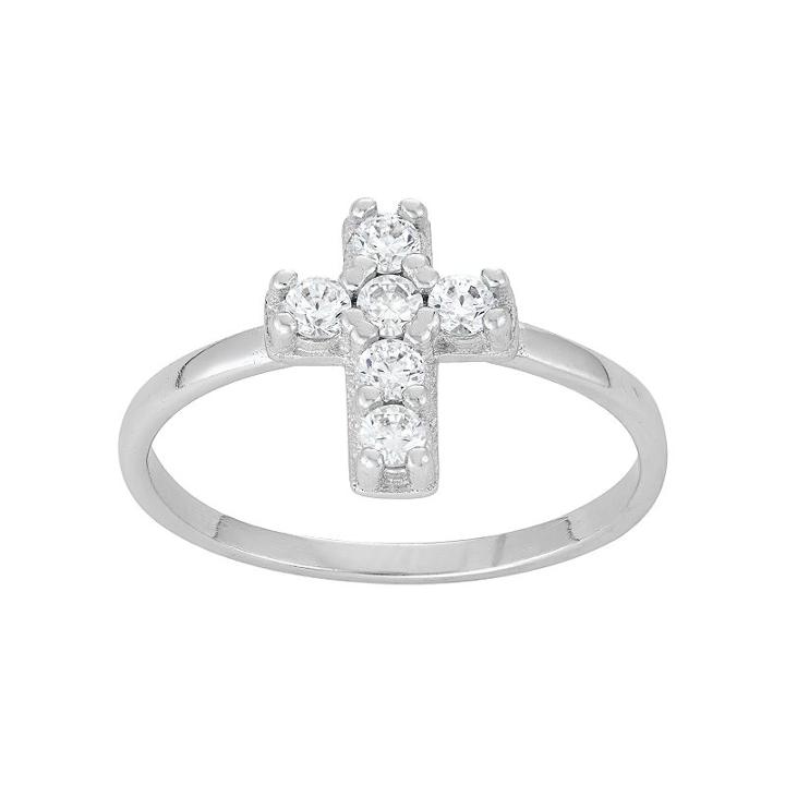 Junior Jewels Kids' Sterling Silver Cubic Zirconia Cross Ring, Girl's, Size: 3, White