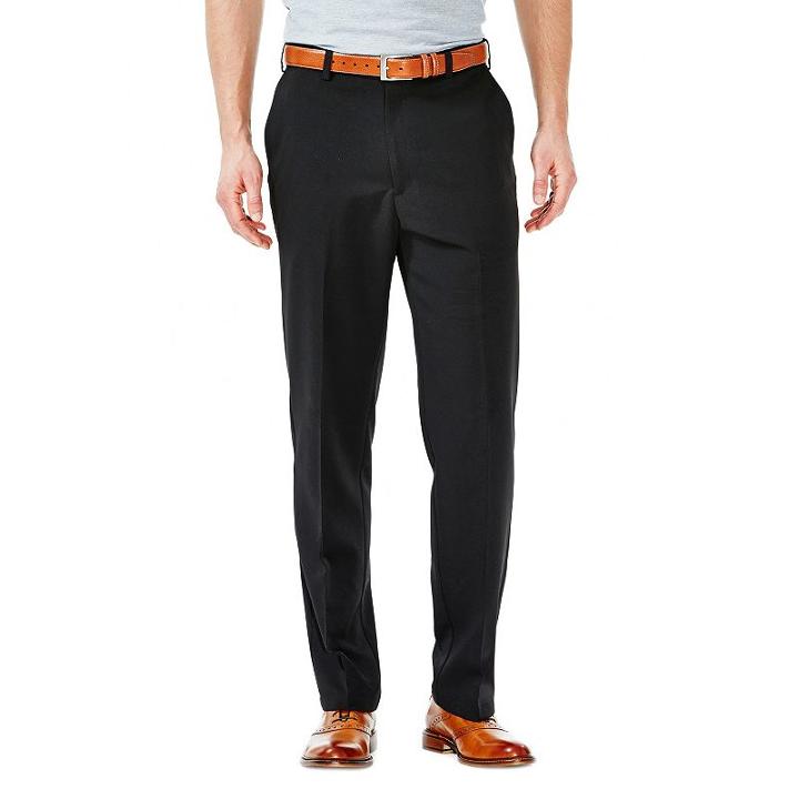 Men's Haggar&reg; Cool 18&reg; Classic-fit Flat-front No-iron Expandable Waist Pants, Size: 36x30, Black