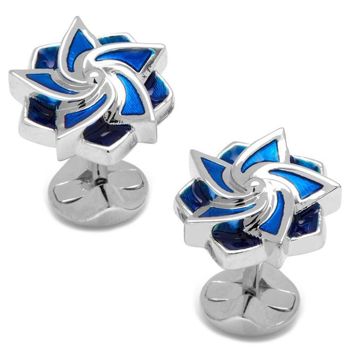 Geometric Floral Blue Cuff Links - Men