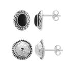 Sterling Silver Lab-created Onyx Oval & Circle Stud Earring Set, Women's, Black