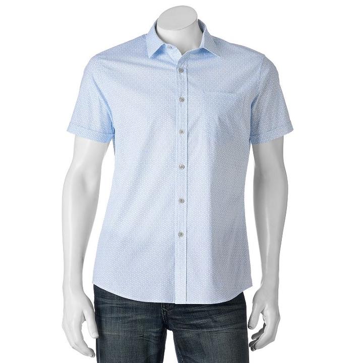Men's Apt. 9&reg; Patterned Slim-fit Stretch Button-down Shirt, Size: Xlg Slim, Blue