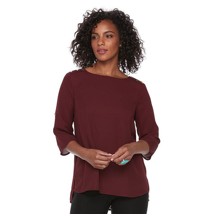 Women's Apt. 9&reg; Button Accent Top, Size: Medium, Red