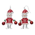 Glittery Jingle Bell Snowman Nickel Free Drop Earrings, Women's, Multicolor