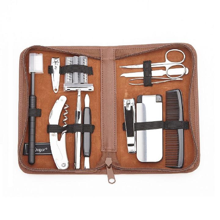 Royce Leather Executive Travel And Grooming Kit, Brown