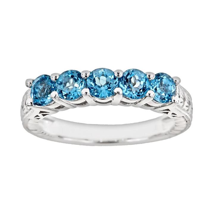 Sterling Silver Swiss Blue Topaz Five-stone Ring, Women's, Size: 8