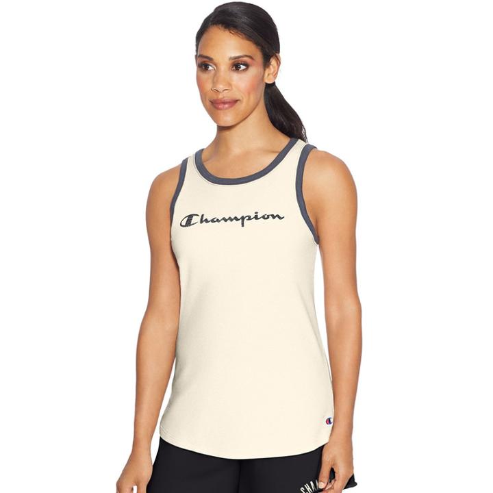 Women's Champion Garment Wash Ringer Graphic Tank, Size: Medium, White