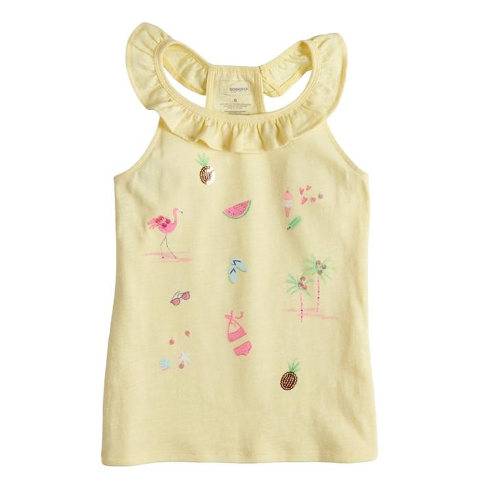 Girls 4-12 Sonoma Goods For Life&trade; Embellished Graphic Ruffle Tank Top, Size: 10, Yellow