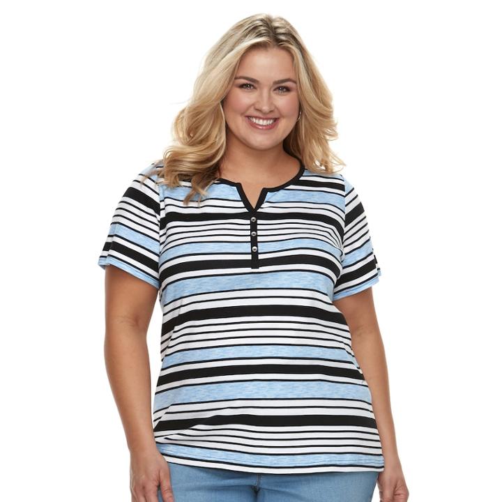 Plus Size Croft & Barrow Solid Henley Tee, Women's, Size: 2xl, Light Blue