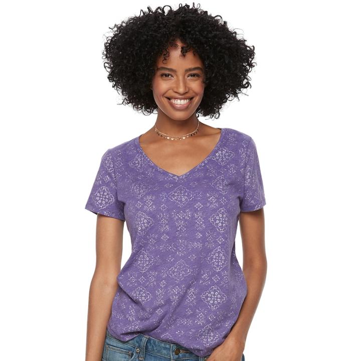 Petite Sonoma Goods For Life™ Essential V-neck Tee, Women's, Size: L Petite, Med Purple