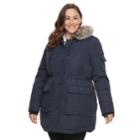 Plus Size Apt. 9&reg; Hooded Faux-fur Trim Parka, Women's, Size: 3xl, Blue (navy)
