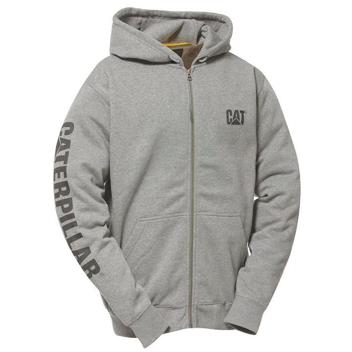 Men's Caterpillar Full-zip Logo Hooded Sweatshirt, Size: Large, Dark Grey