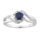 10k White Gold Sapphire & 1/4 Carat T.w. Diamond Swirl Ring, Women's, Size: 7, Blue