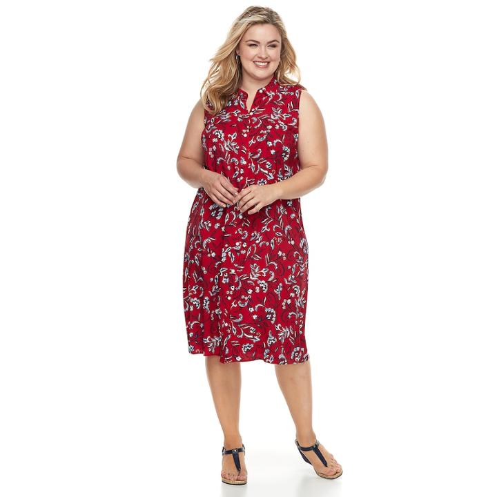 Plus Size Croft & Barrow&reg; Print Shirt Dress, Women's, Size: 2xl, Med Red