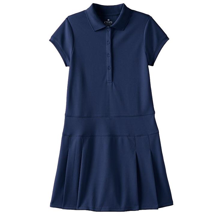 Girls 7-16 Chaps Pleated Polo Dress, Girl's, Size: Small, Blue (navy)