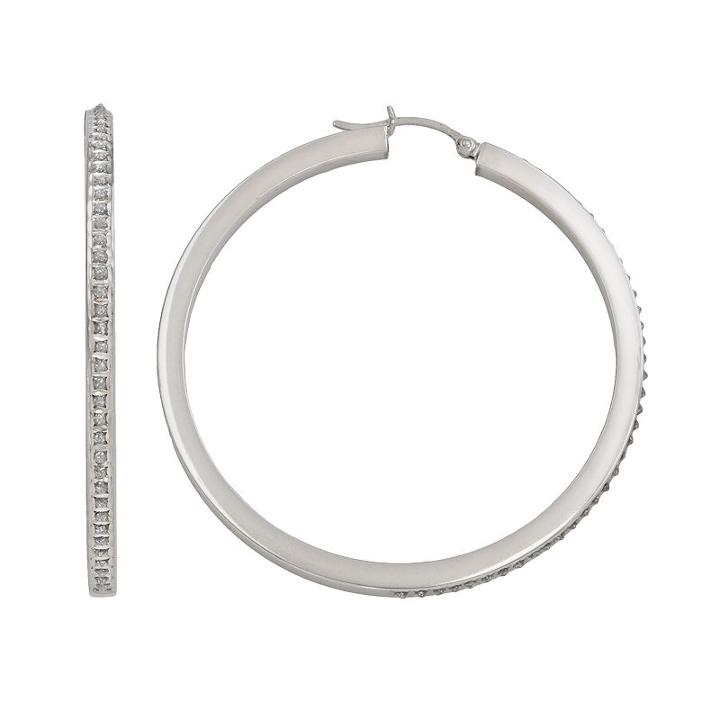 Diamond Mystique Platinum Over Silver Diamond Accent Hoop Earrings, Women's, Multicolor