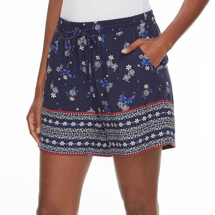 Women's Kate And Sam Floral Challis Shorts, Size: Medium, Blue (navy)