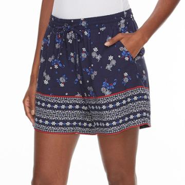Women's Kate And Sam Floral Challis Shorts, Size: Medium, Blue (navy)