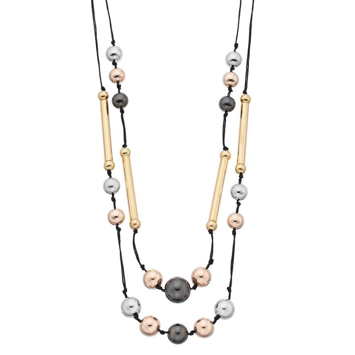 Tri Tone Long Beaded Double Strand Necklace, Women's, Multicolor
