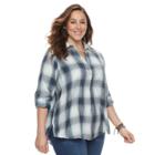 Plus Size Sonoma Goods For Life&trade; Crinkle Flannel Pullover Shirt, Women's, Size: 2xl, Dark Blue