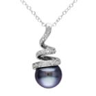 Stella Grace Sterling Silver Tahitian Cultured Pearl & 1/10 Carat T.w. Diamond Swirl Pendant Necklace, Women's, Size: 18, Black