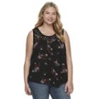 Juniors' Plus Size Mudd&reg; Embroidered Yoke Tank, Girl's, Size: 2xl, Black