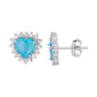 Lab-created Blue Opal & Cubic Zirconia Sterling Silver Heart Halo Stud Earrings, Women's