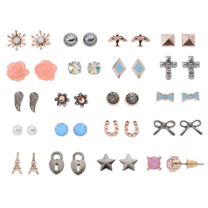 Mudd&reg; Eiffel Tower, Cross & Bird Nickel Free Stud Earring Set, Women's, Multicolor
