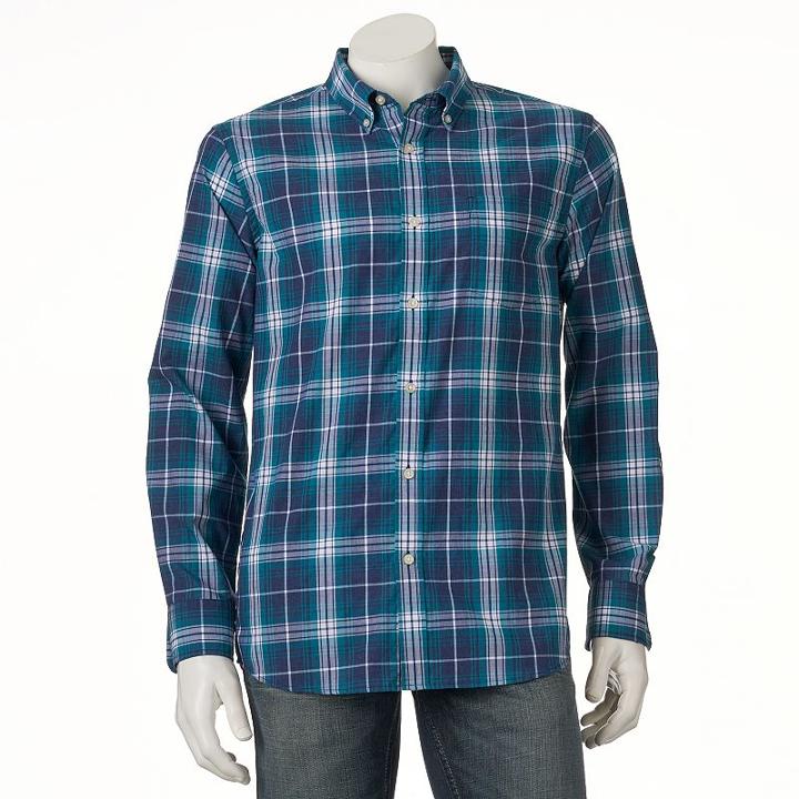 Men's Sonoma Goods For Life&trade; Modern-fit Plaid Poplin Button-down Shirt, Size: Xxl, Green