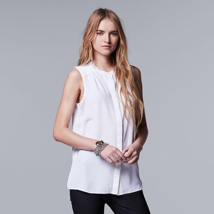 Women's Simply Vera Vera Wang Smocked Shoulder Blouse, Size: Small, White