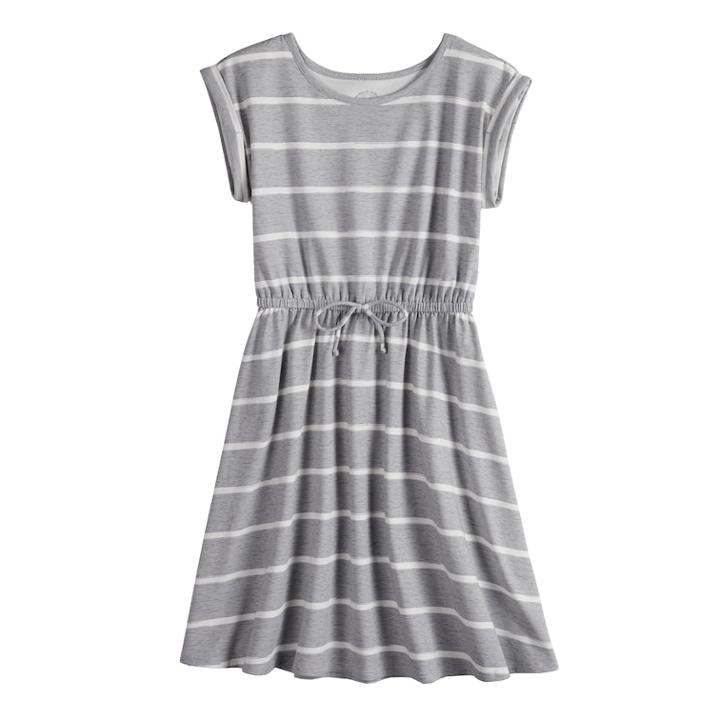 Girls 7-16 So&reg; Rolled Cuff Waist Tie Dress, Size: L/12, Med Grey