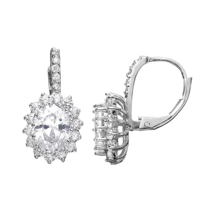 Sophie Miller Cubic Zirconia Sterling Silver Flower Halo Drop Earrings, Women's, White