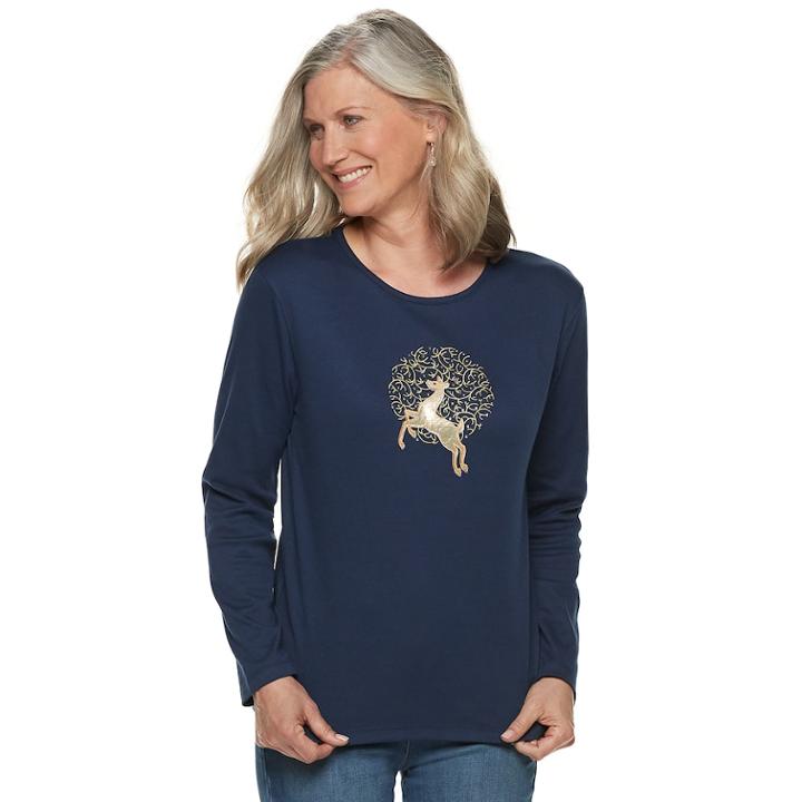 Women's Christmas Crewneck Graphic Tee, Size: Xl, Brt Blue