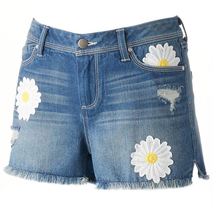 Women's Lc Lauren Conrad Embroidered Daisy Jean Shorts, Size: 14, Blue Other