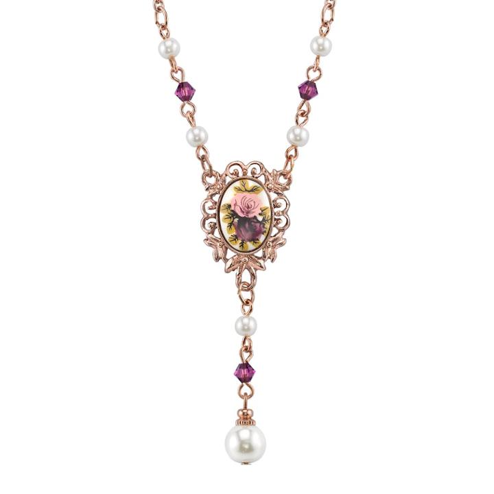 1928 Bead And Flower Y Necklace, Women's, Size: 16, Multicolor