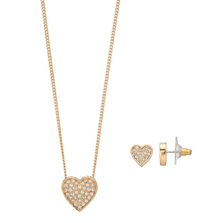 Dana Buchman Pave Heart Necklace & Stud Earring Set, Women's, Gold