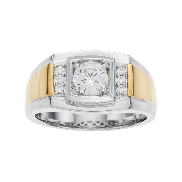 Men's Two Tone Sterling Silver Cubic Zirconia Ring, Size: 11, White