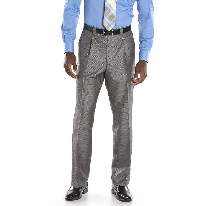Men's Steve Harvey Classic-fit Gray Plaid Pleated Suit Pants, Size: 40x30, Grey