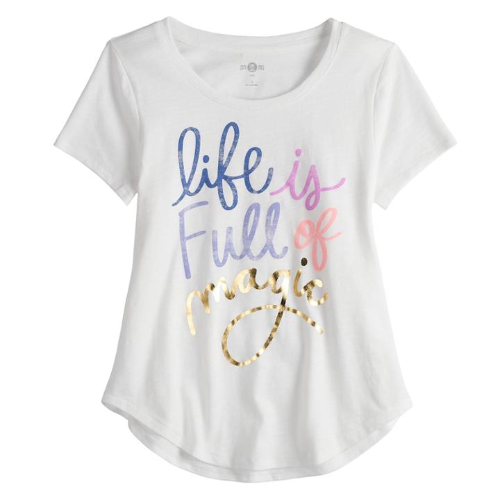 Girls 7-16 & Plus Size So&reg; Curve Hem Shiny Graphic Tee, Size: 12 1/2, White