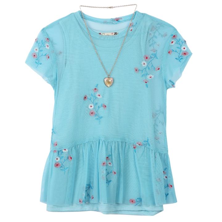 Girls 7-16 Speechless Tee & Embroidered Babydoll Tank Top Set With Necklace, Size: Large, Turquoise Pink