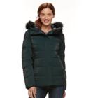 Women's Zeroxposur Faux-fur Trim Puffer Jacket, Size: Small, Dark Green