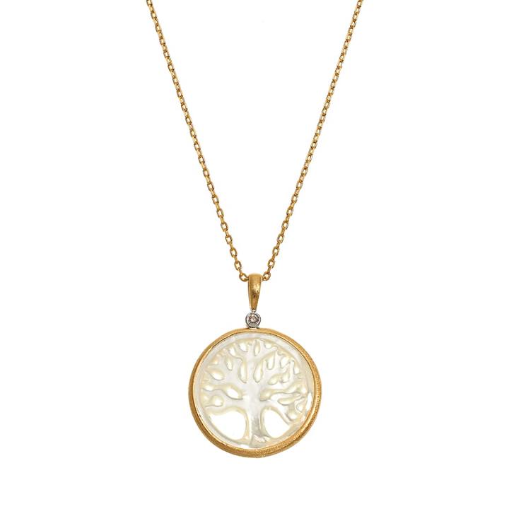 18k Gold Over Silver Mother-of-pearl And Diamond Accent Tree Of Life Pendant, Women's, Size: 18, White