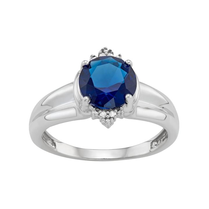 Sterling Silver Lab-created Sapphire & Diamond Accent Ring, Women's, Size: 8, White