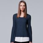Petite Simply Vera Vera Wang Mock-layer Bell Top, Women's, Size: Xl Petite, Blue
