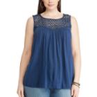 Plus Size Chaps Lace Yoke Tank, Women's, Size: 2xl, Blue