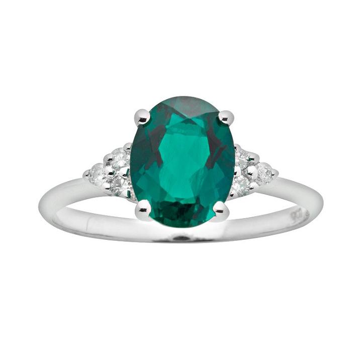 10k White Gold Lab-created Emerald And Diamond Accent Ring, Women's, Size: 7, Green