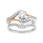Two Tone 14k Gold 7/8 Carat T.w. Igl Certified Diamond Bypass Engagement Ring Set, Women's, Size: 7.50, White